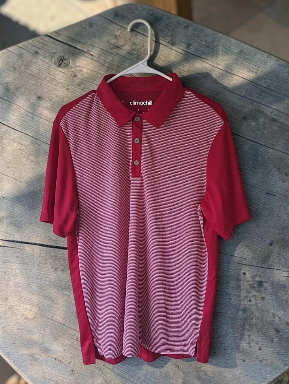 adidas Men's Red Striped Climacool Polo Size M